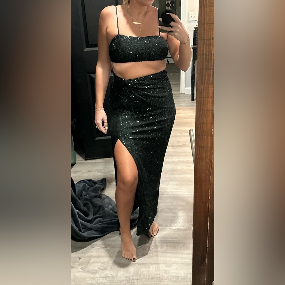 Sequin Two-Piece Set in Black and Green